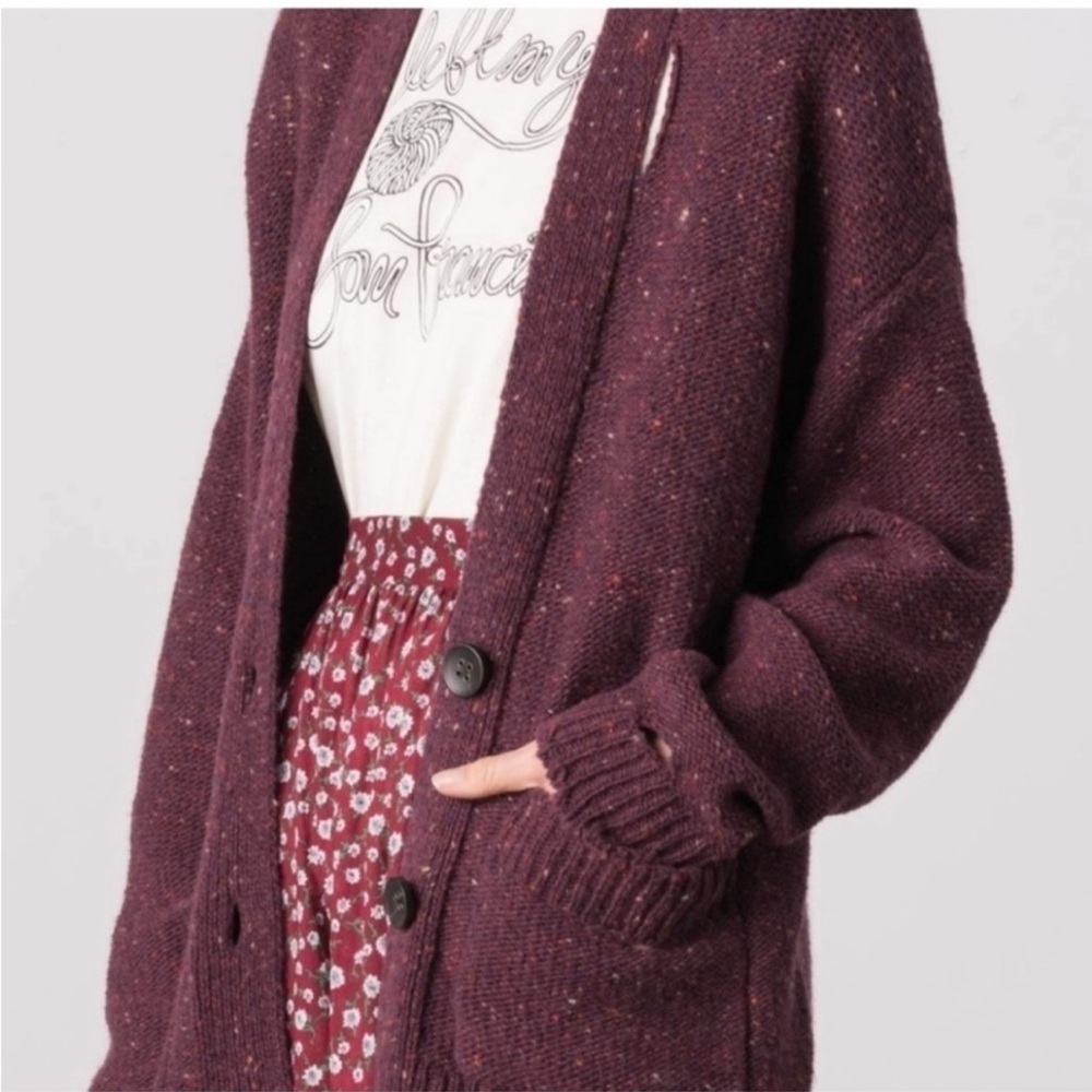 Margaret O'Leary Connie grunge distressed oversized grandpa maroon cardigan